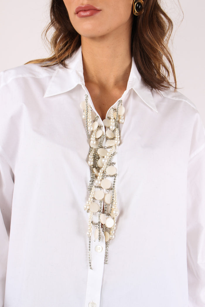 Capirai Camicia Inserto Pietre Bianco Brillante-8