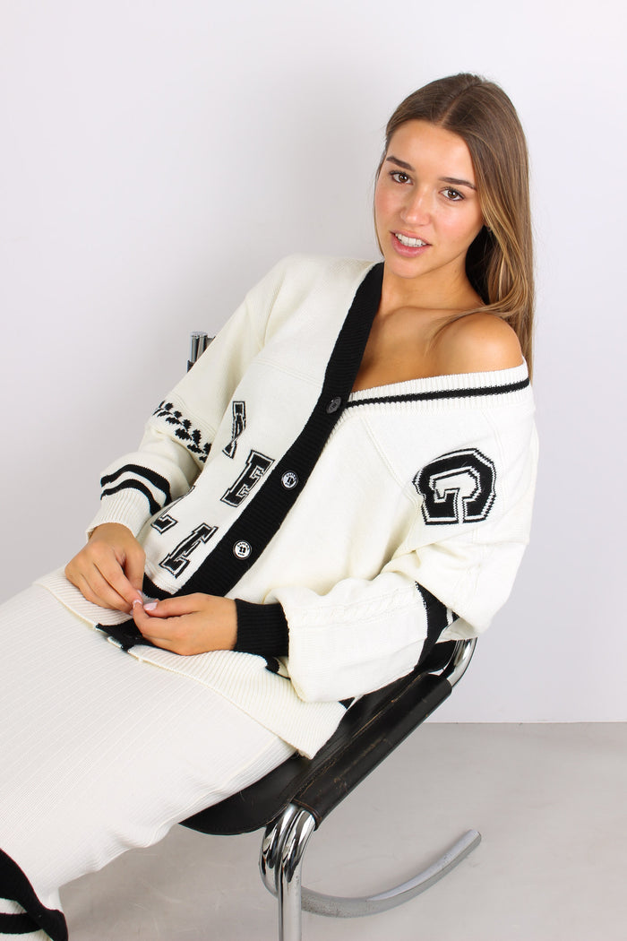 Cardigan College Bicolore Off White-5