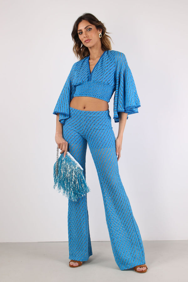 Pantalone Svasato Jacquard Bluette