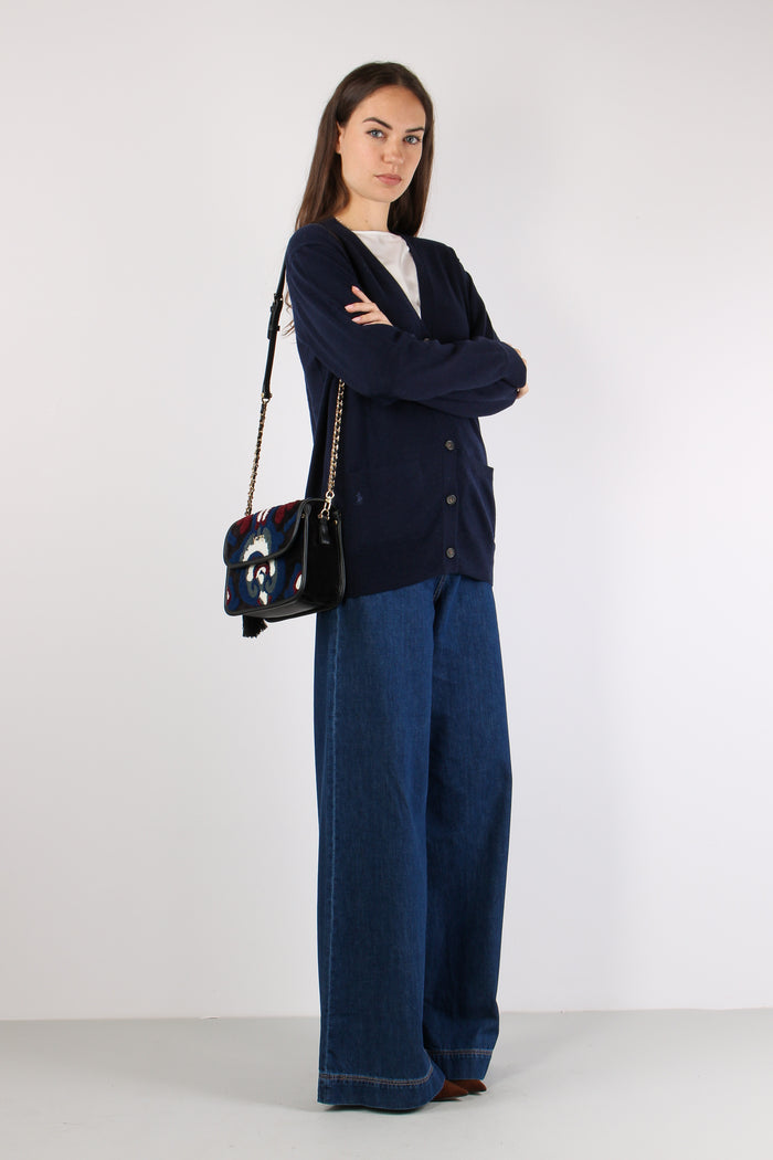Cardigan Over Tasche Applicate Hunter Navy-7