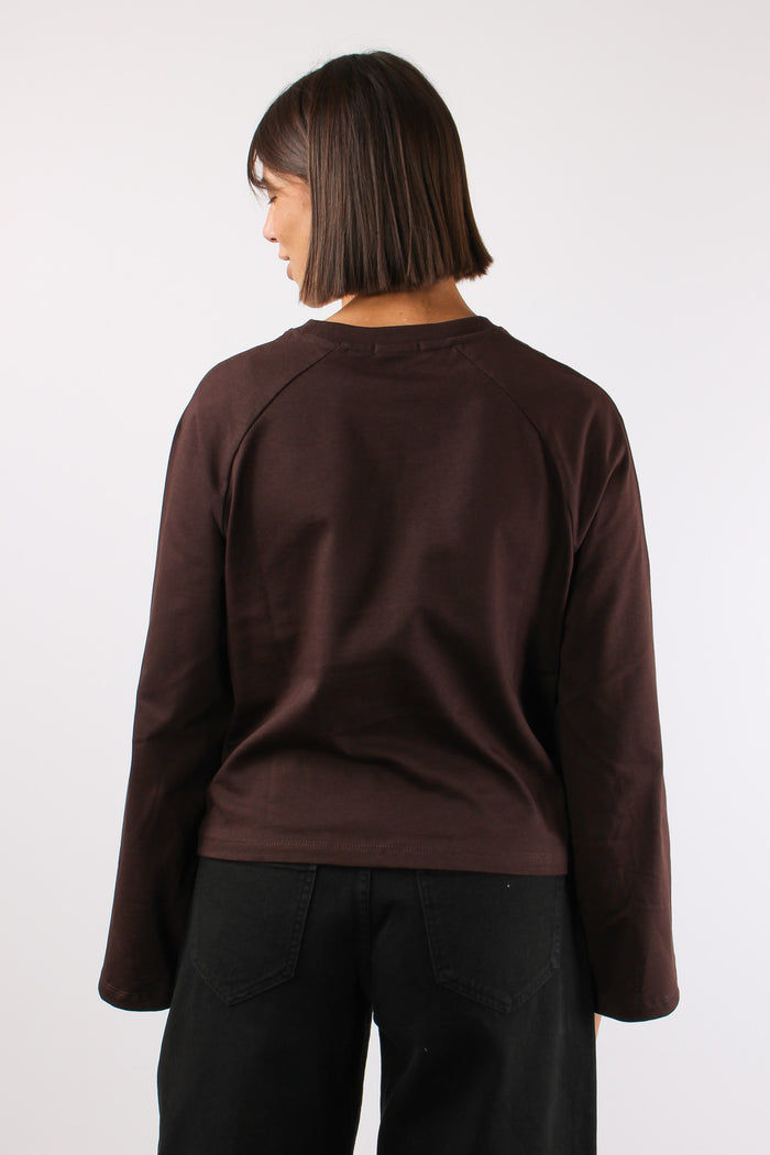 T-shirt Cotone Manica Svasata Marrone-5