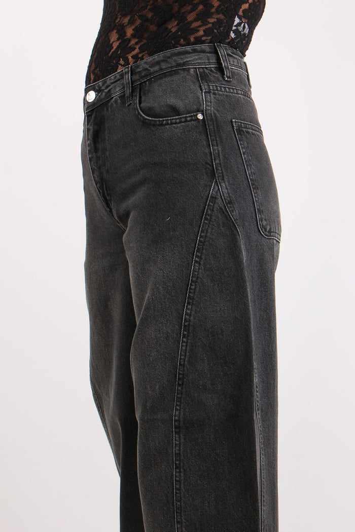 Denim Wide Leg Martingala Dietro Nero Lavato-7