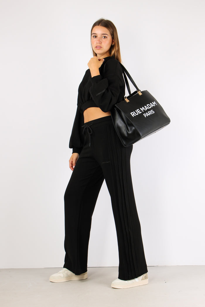 Pantalone Palazzo Modal Banda Nero-5