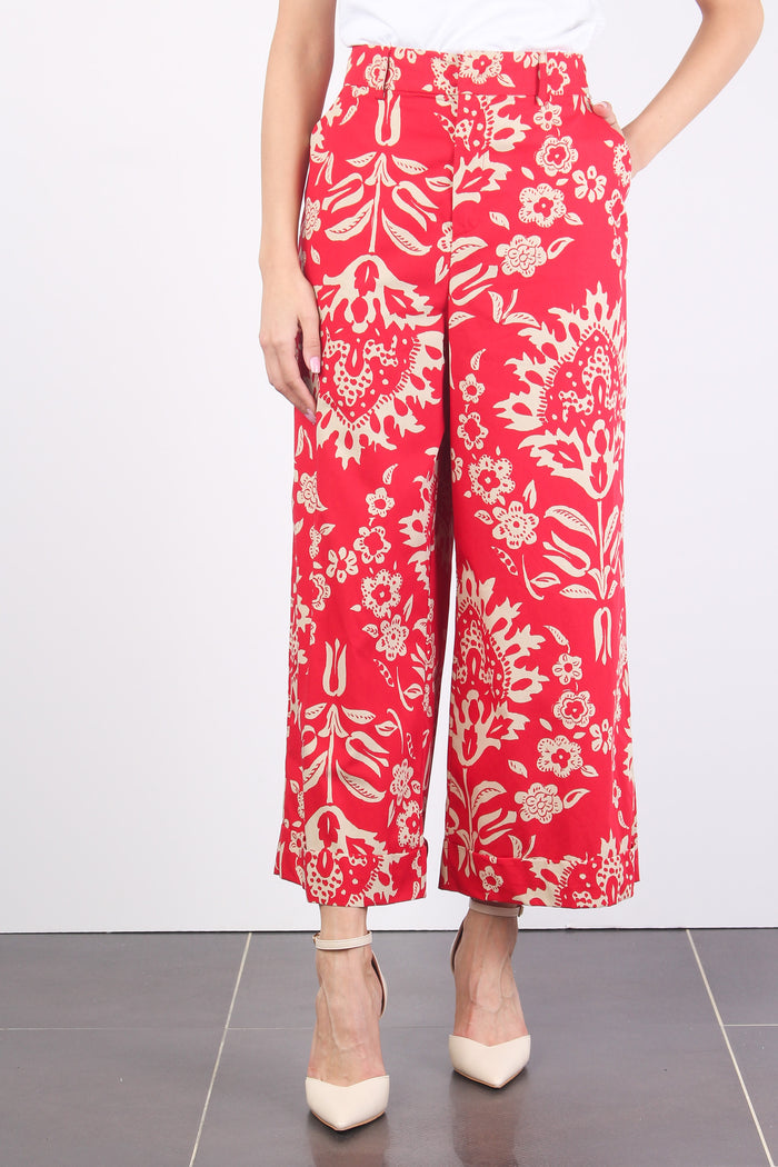 Pantalone Cropped Stampa Fiori Red Oriental-3