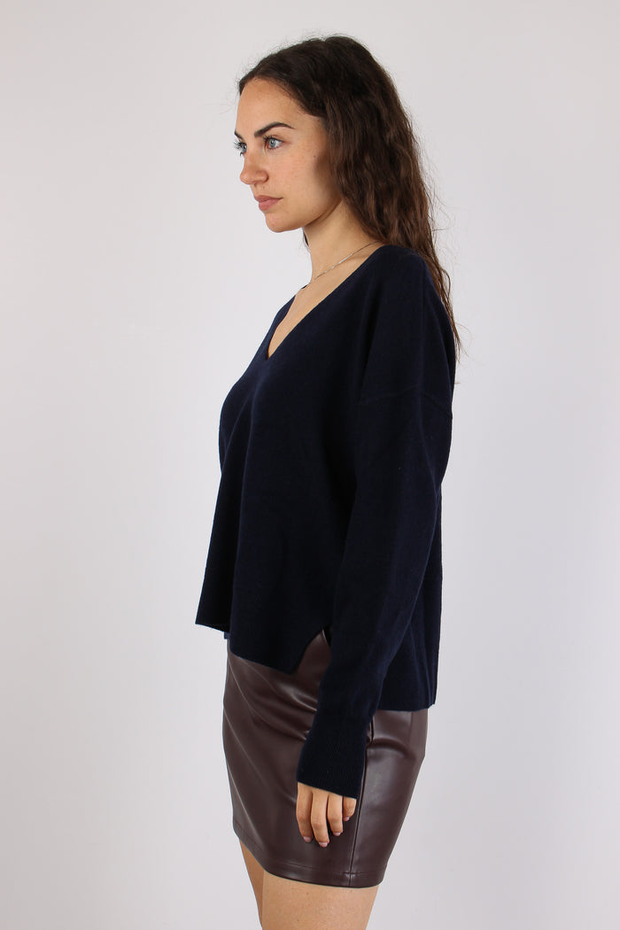 Maglia Scollo V Bottoni Schiena Blu Notte-7