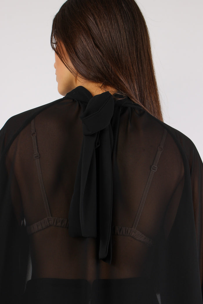 Camicia Georgette Polsino Alto Black-8