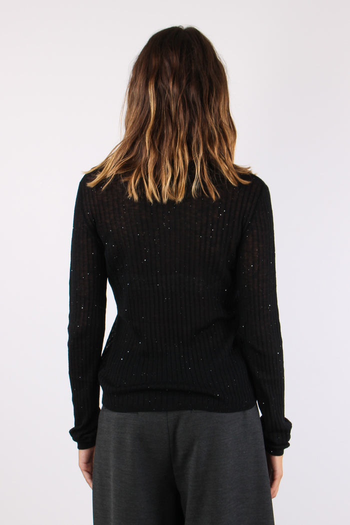 Maglia Girocollo Inserto Paill Nero-4