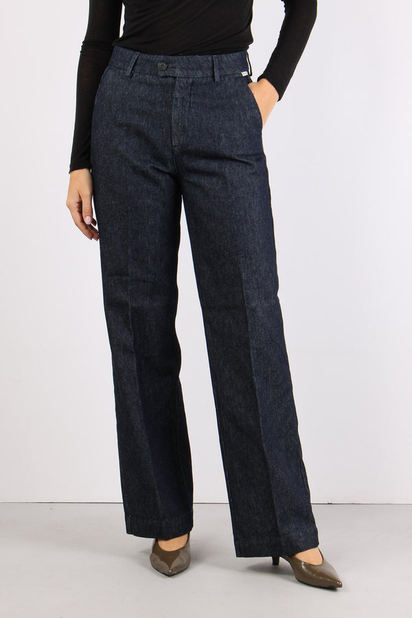 Pantalone Tela Denim Flare Denim Scuro-2