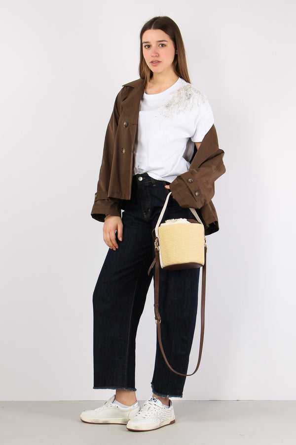 T-shirt Applicazione Spalla Bianco