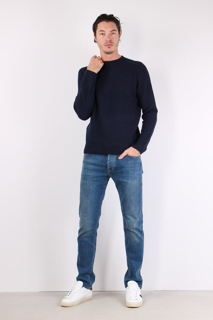 Maglia Giroccolo Misto Lana Poseidon Blue-2