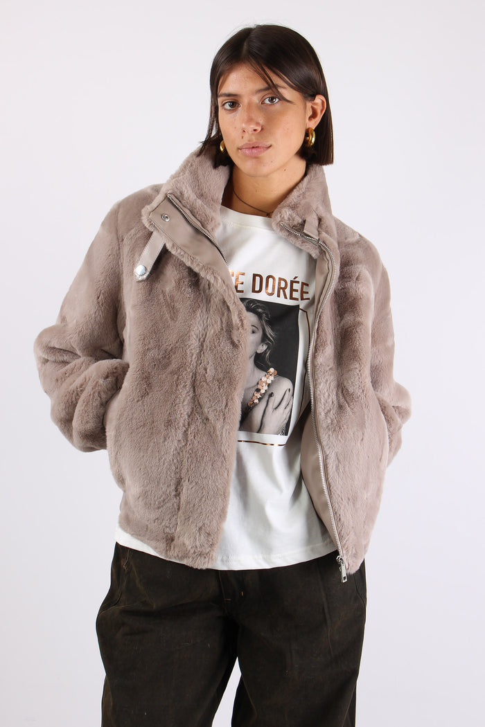 Bomber Ecopelliccia Fibbia Mocha Latte