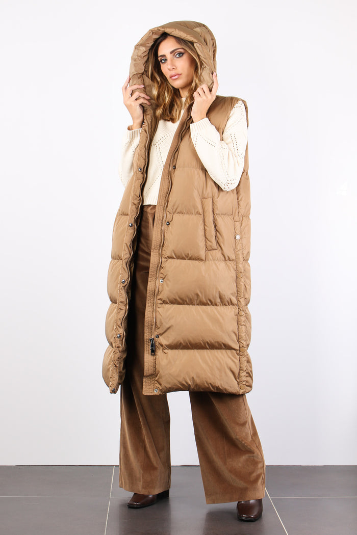 Zimino Gilet Lungo Bottoni Nocciola-2