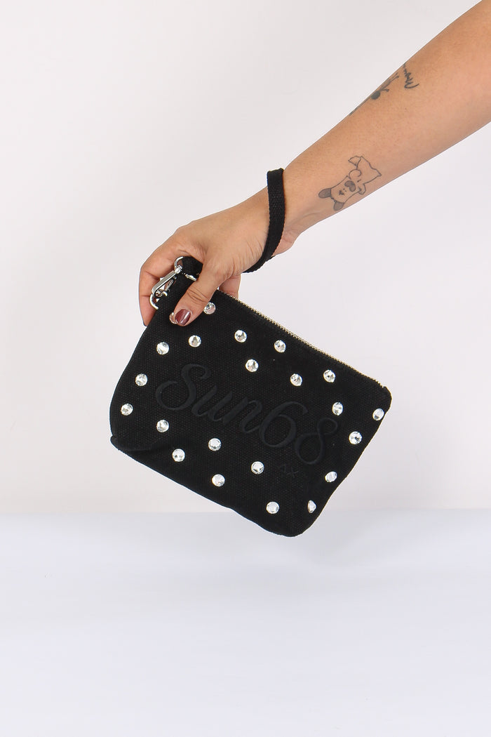 Mini Pochette Canvas Strass Nero-7