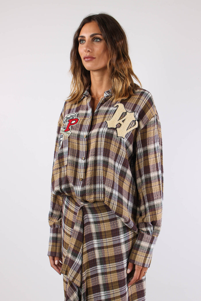 Camicia Check Patch Malva/beige-3