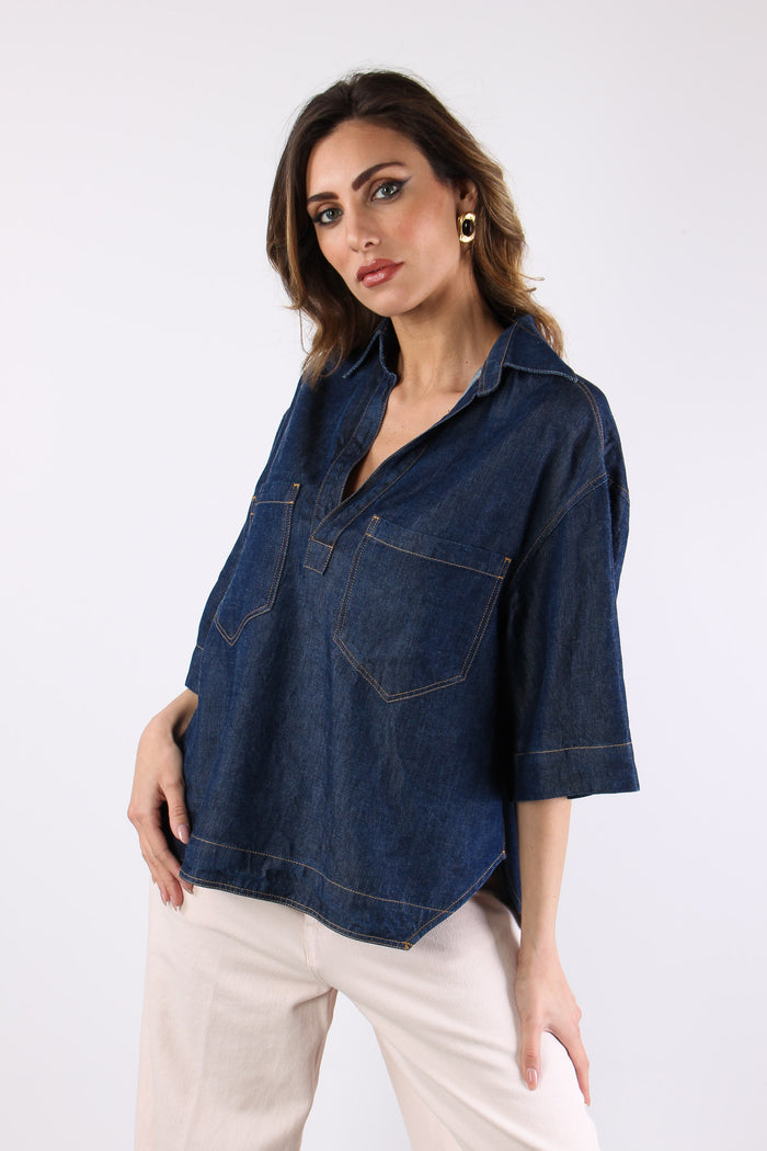Camicia Polo Denim Denim Scuro-5