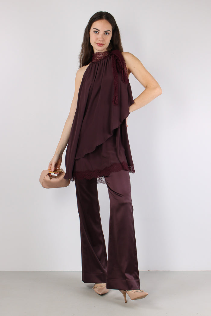Mirtillo Abito Crepe Pizzo Bordeaux