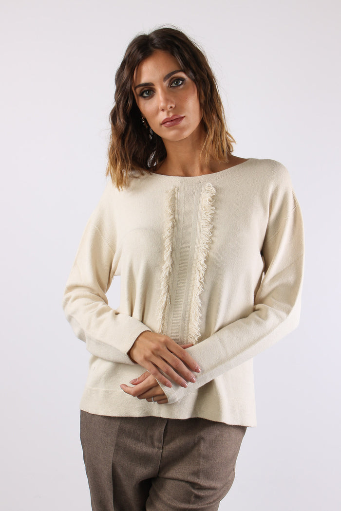 Maglia Girocollo Frangetta Dav Panna-2