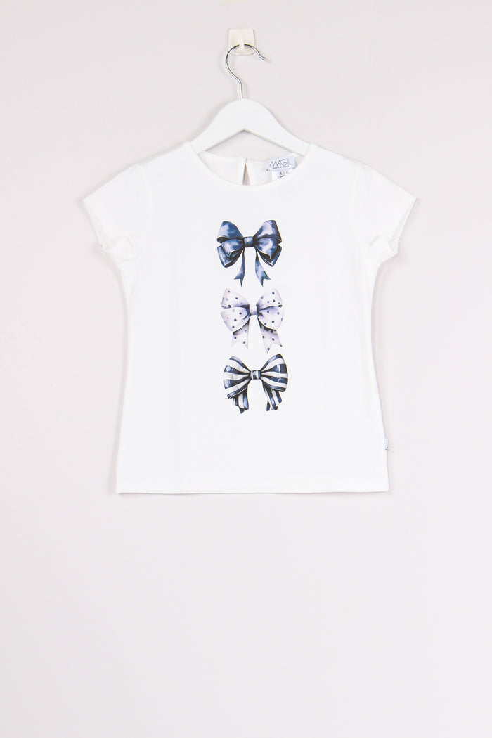 T-shirt Stampa Fiocco Blu/bianco