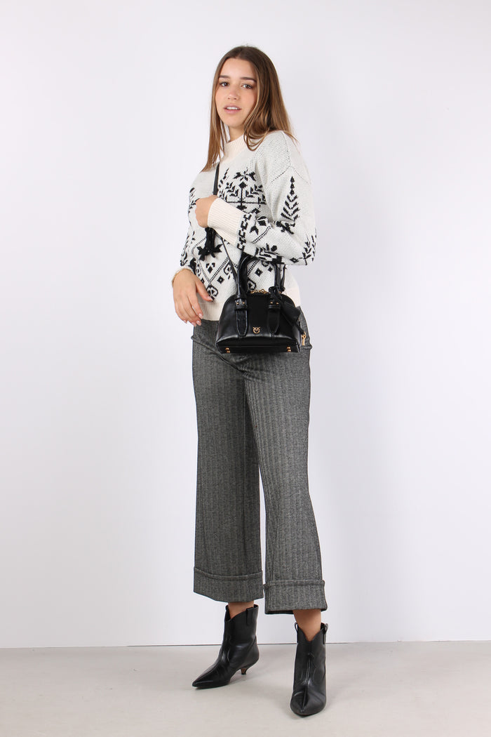 Maglia Collo Vulcano Jacquard Panna/nero-4