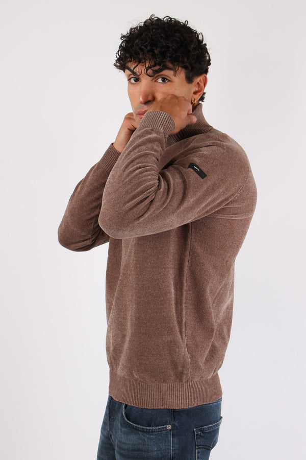 Maglia Collo Alto Ciniglia Taupe Melange-2