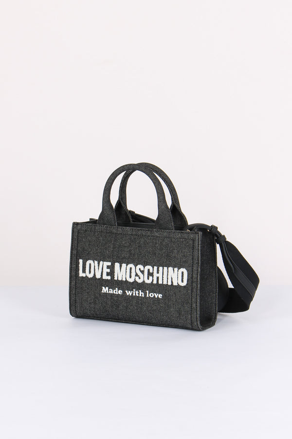 Mini Shopping Effetto Denim Denim Nero-2