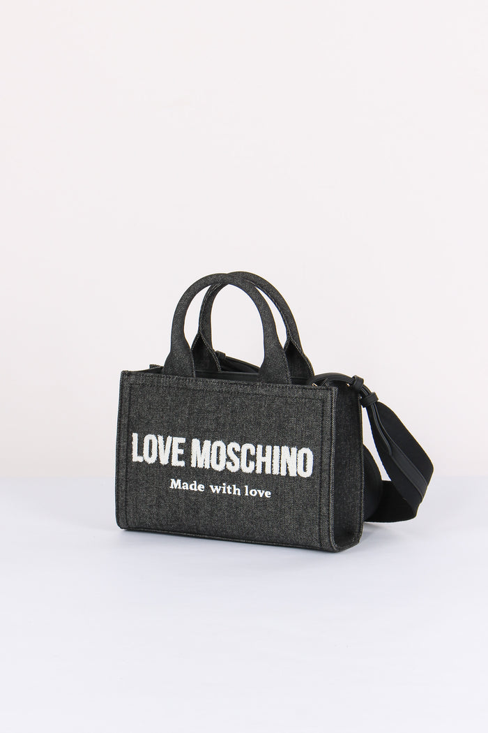 Mini Shopping Effetto Denim Denim Nero-2