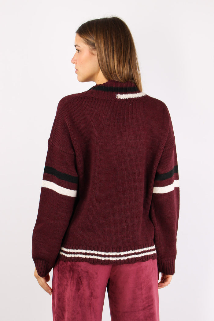 Maglia Lana Scavo V Righe Bordeaux-4