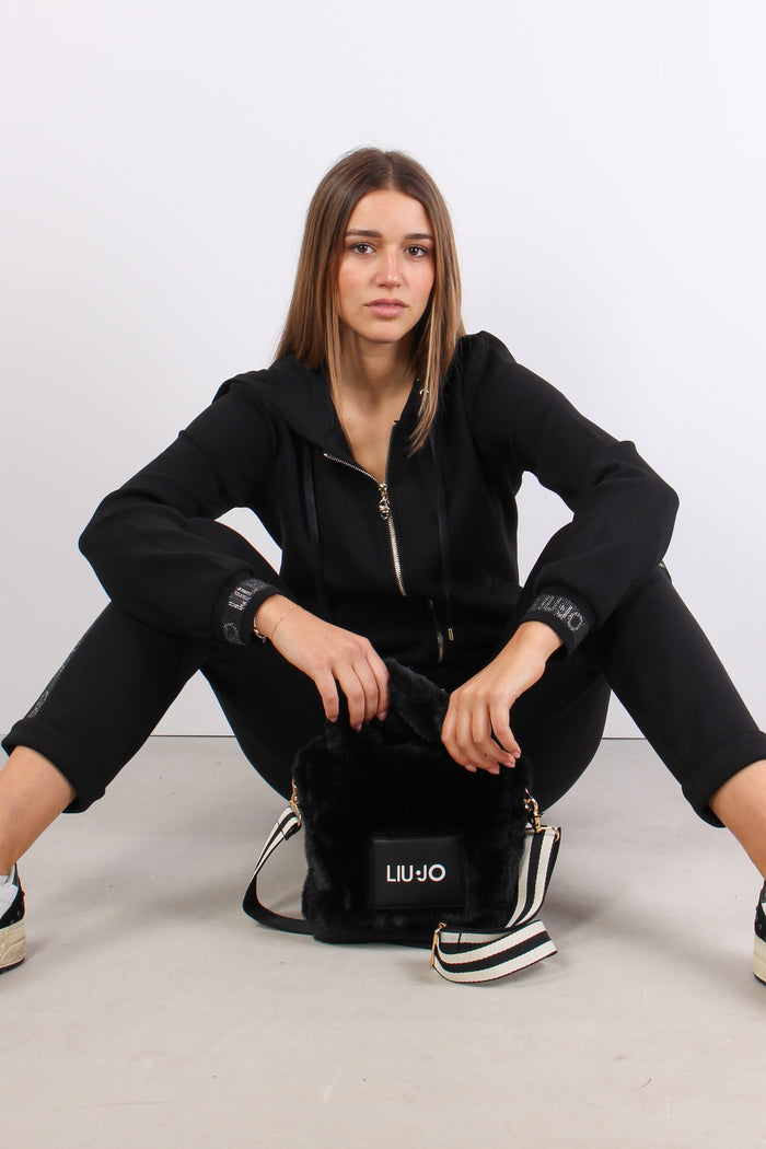 Felpa Zip Modal Scritta Lurex Nero-6