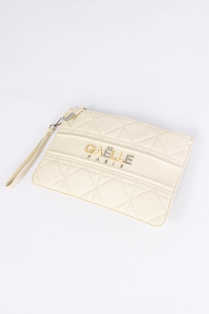 Pochette Trapunta Logo Strass Bianco-5