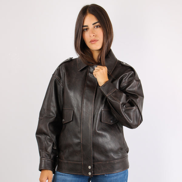 Giubbotto Ecopelle Invecchiato Light Chocolate-2