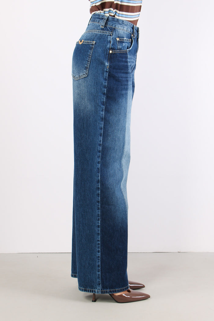 Jeans Banda Contrasto Blu-7