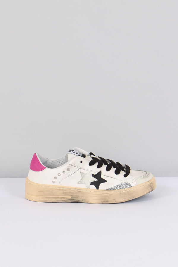 Sneakers Enjoy Star Borchie Bianco/fucsia