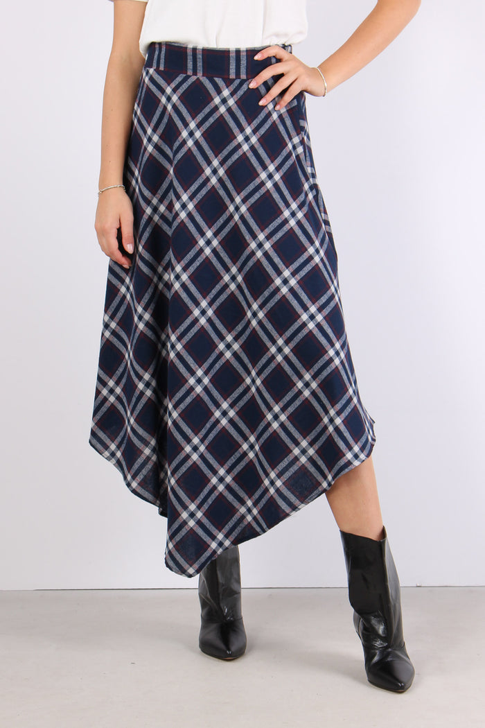 Gonna Punte Check Blu/bordeaux-3