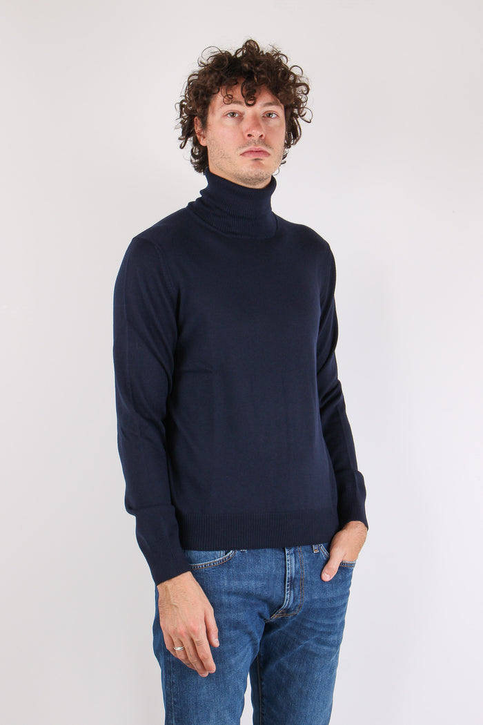 Collo Alto 100% Lana Blu Navy-6