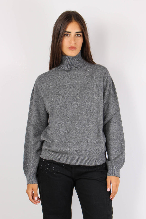 Collo Alto Inserto Lurex Gray Met