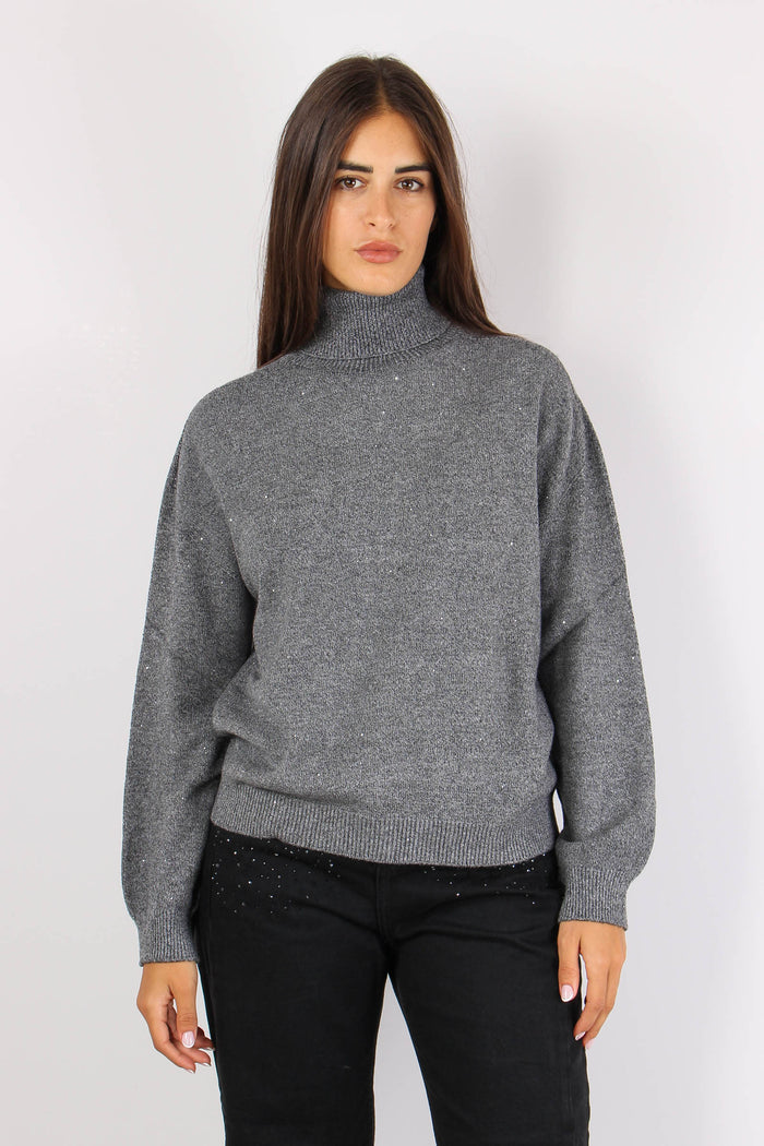 Collo Alto Inserto Lurex Gray Met