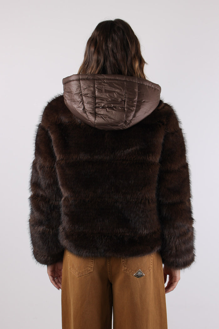 Pelliccia Corta Polsino Maglia Dark Brown-5