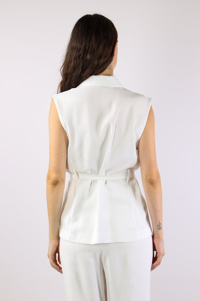 Gilet Cinturato Misto Viscosa Bianco-4