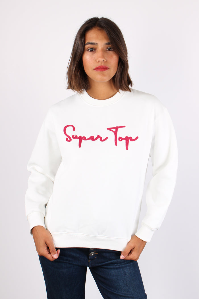 Felpa Ricamo Super Top Bianco/fucsia