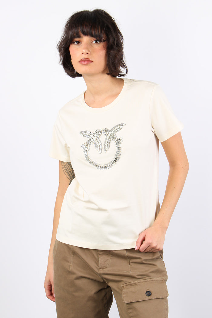 Quentint-shirt Logo Strass Bianco Latte-5