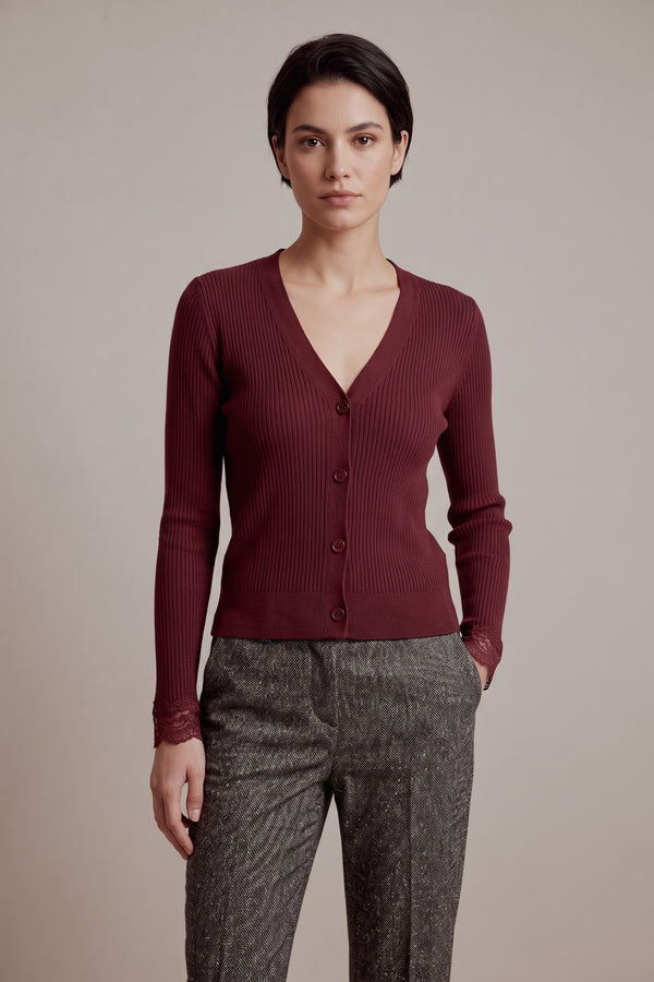 Cardigan Costina Pizzo Manica Bordeaux