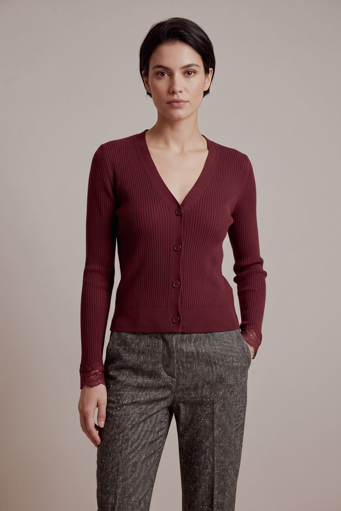 Cardigan Costina Pizzo Manica Bordeaux