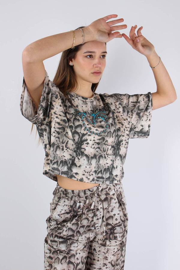 Terni T-shirt Snake Ricamo Beige/nero-2