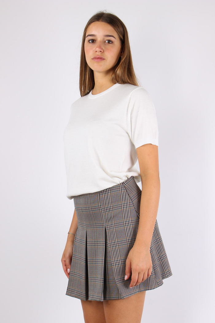 Gonna Corta Pieghe Scozzese Tortora/nocciola-3