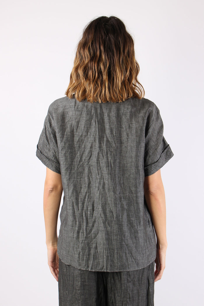 Blusa Scollo V Bottoni Grigio-5