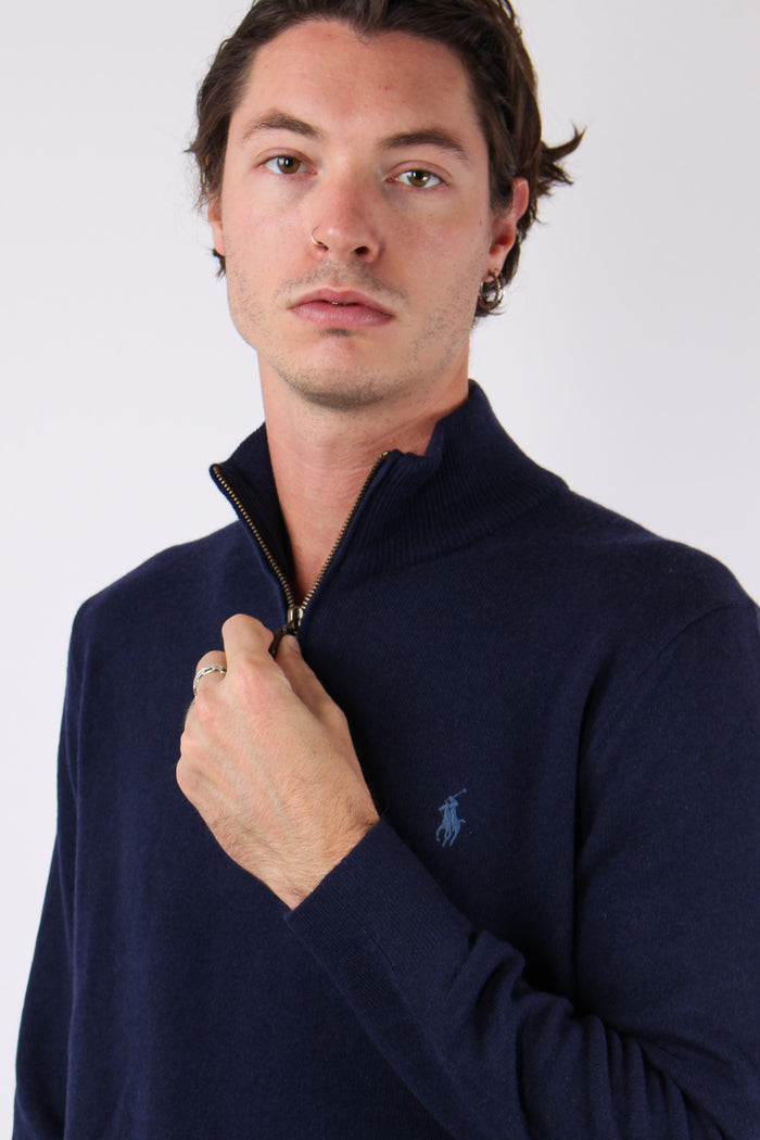 Felpa Mezza Zip Lambswool Hunter Navy-8