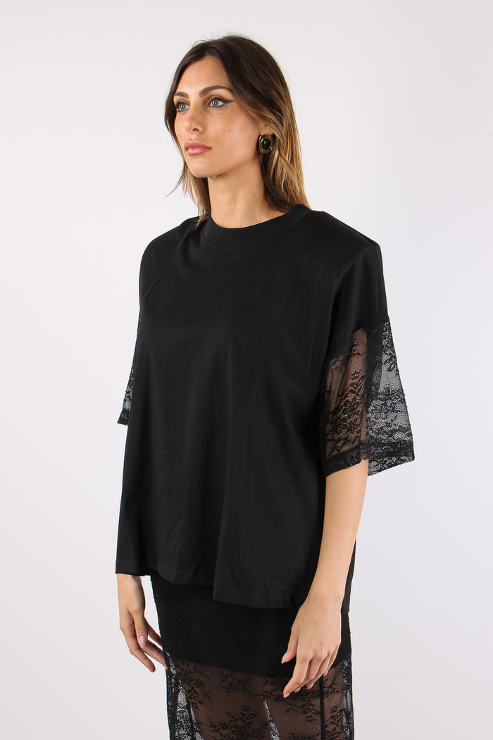 T-shirt M/m Spalline Pizzo Nero-3