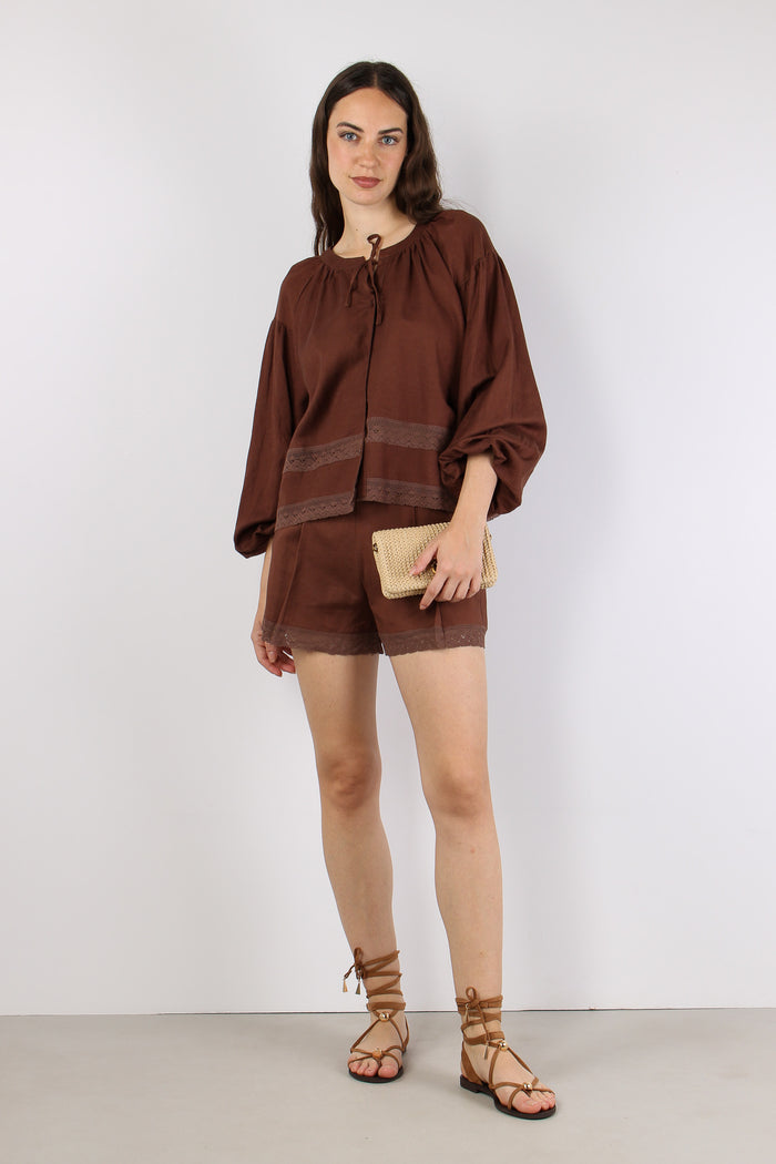 Camicia Kaftano Viscosa Lino Caffe-5