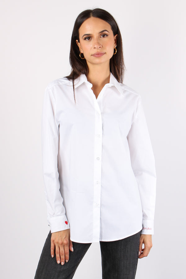 Camicia Over Ricamo Polso Bianco