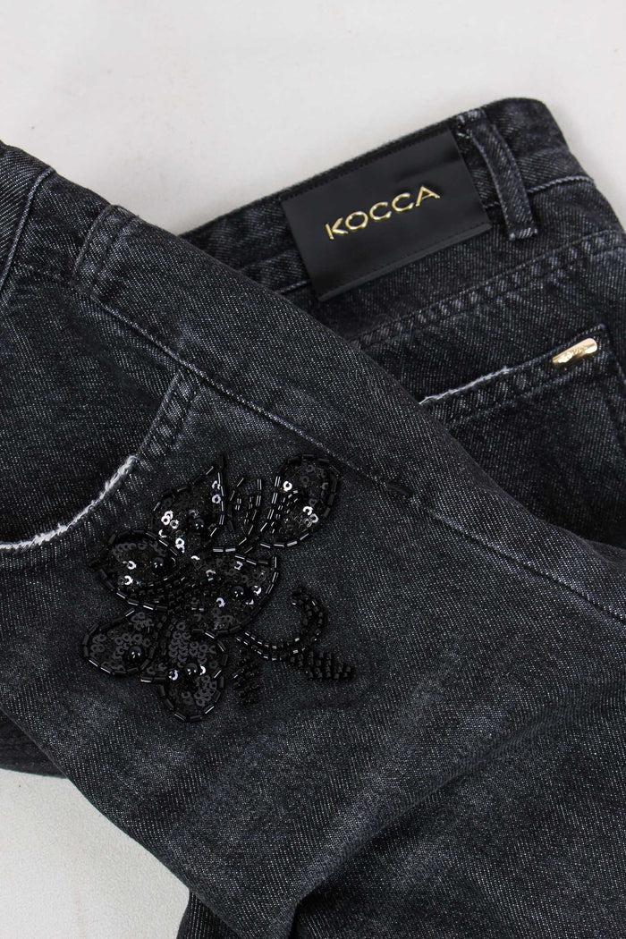 Dewen Denim Applicazione Fiore Nero-9